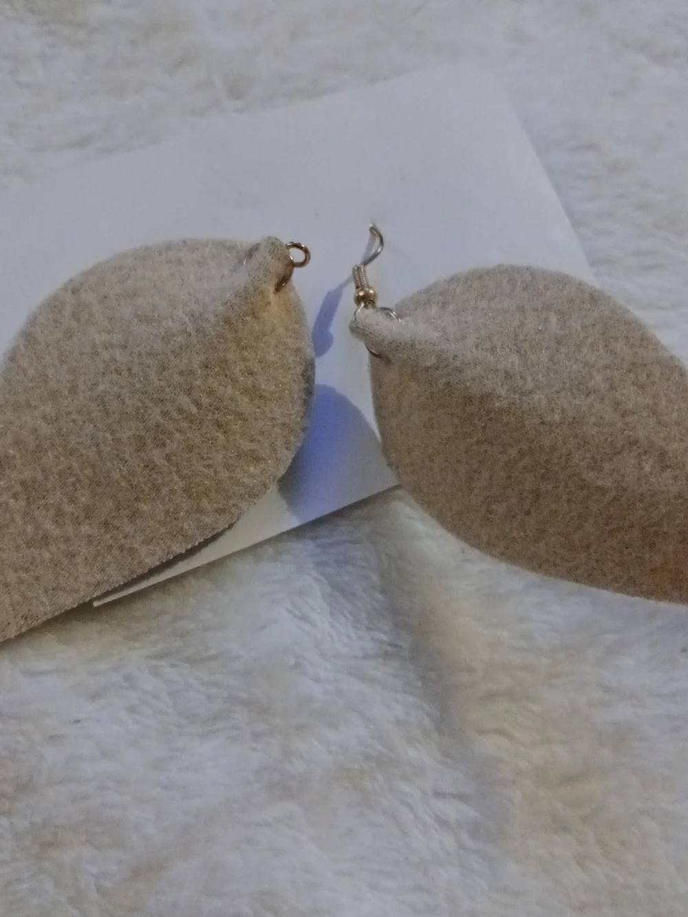 Raw Leather Teardrop Dangle Earrings - Olive/Beige & Gold Tones